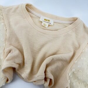Maeve‎ Anthropologie Puff Sleeve Swiss Dot Cropped Top Cream Size Small